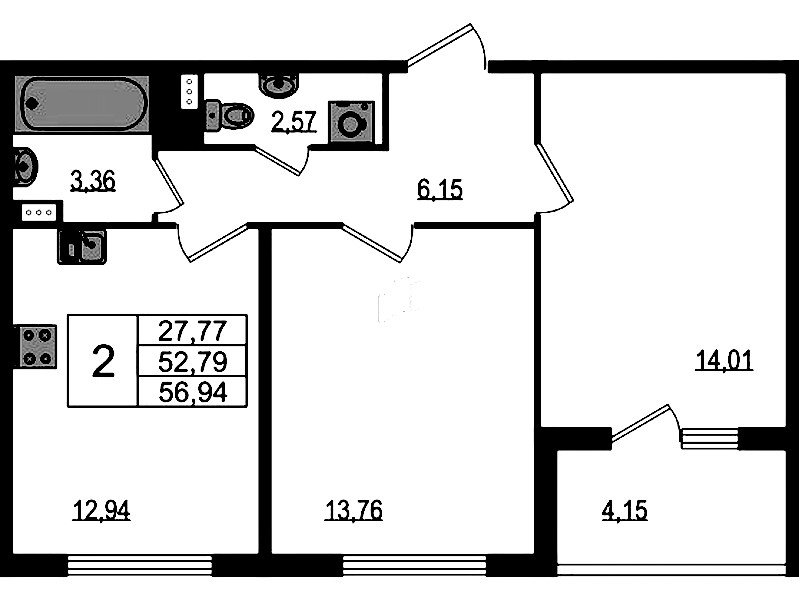 2-комнатная квартира 52.79 м², 1/4 эт., ЖК «Любоград в Стрельне»